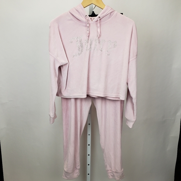 Juicy Couture velour pajama set light pink spellout rhinestones size medium - Picture 1 of 13